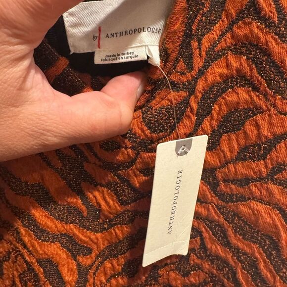 Anthropologie Brigitte Jacquard Orange Tiger Print Mock Neck Shift Dress Size XS - Picture 6 of 8